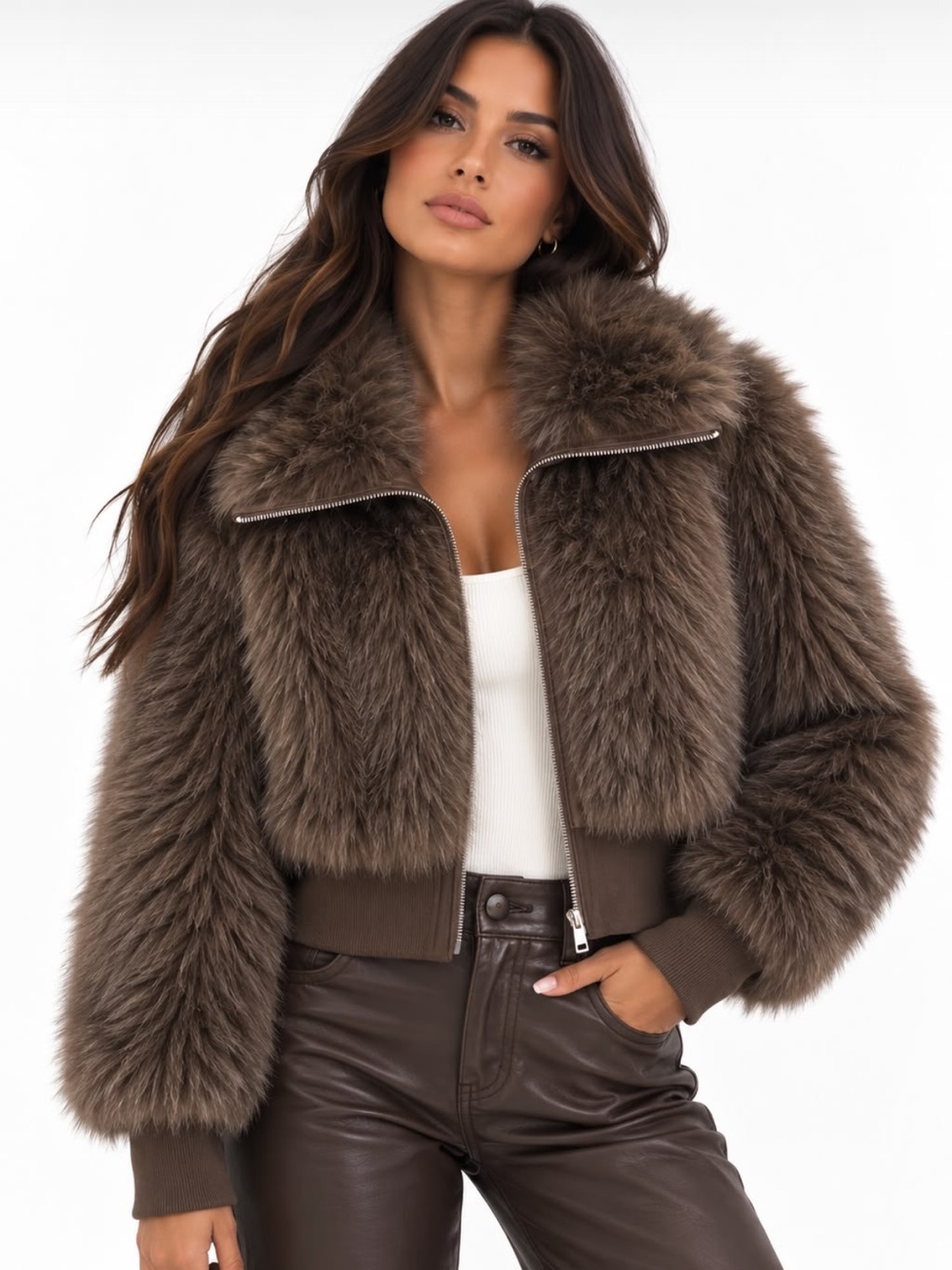 Plush Faux-Fur Cropped Jacket